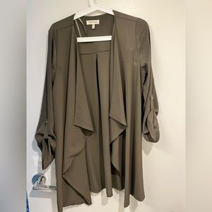 Monteau Green Cardigan Jacket Cute Front Blazer 3/4 Sleeve